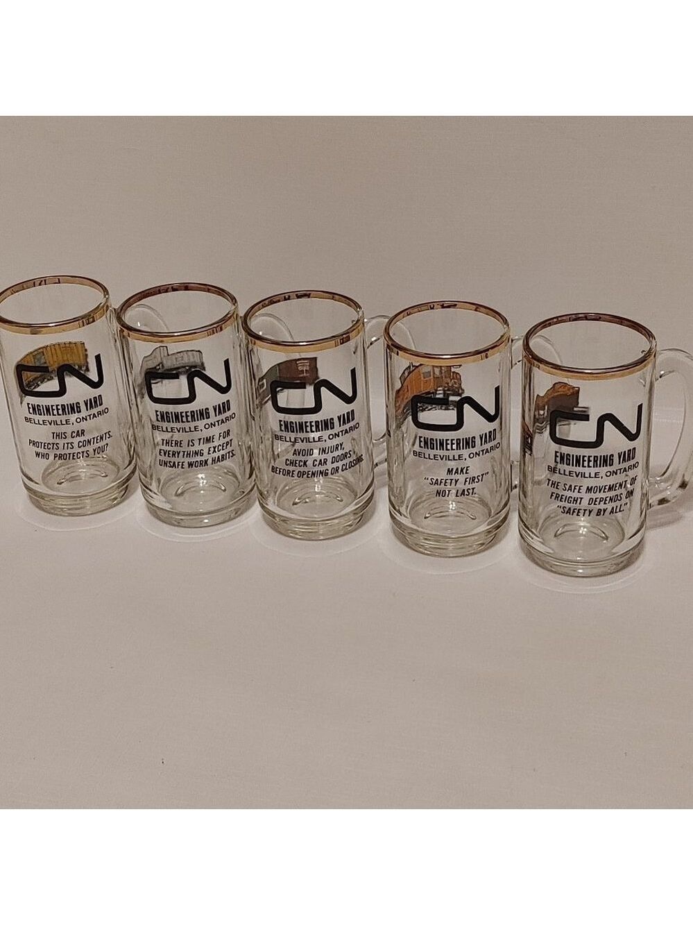 CN Rail Safety Award LOT of 5 Glass Steins CANADIAN NATIONAL Transport Company